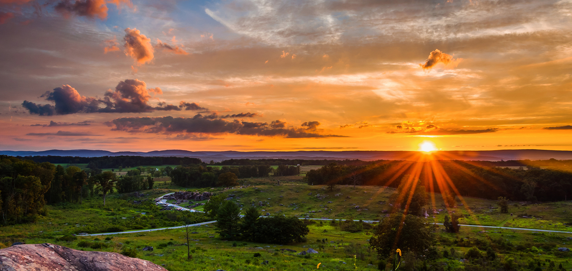 Colorful summer sunset from Little Roundtop in Gettysburg, Pennsylvania