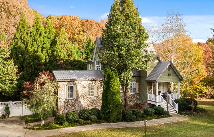 Pretty green house surrounded by trees